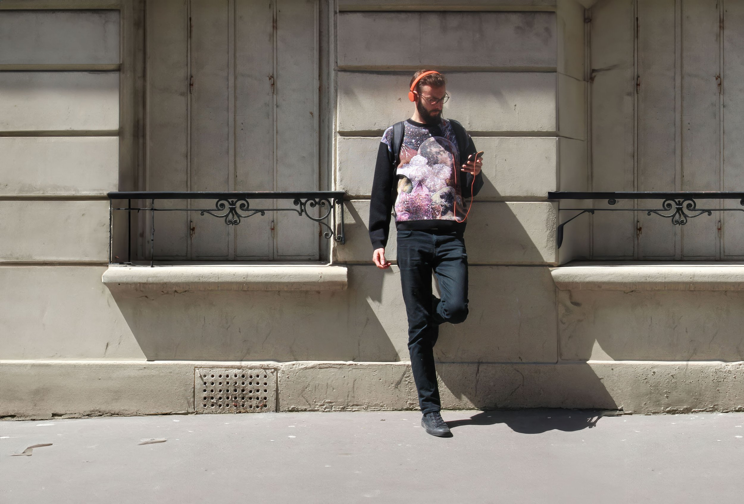 Full-length editorial shot of a Pento jumper on model