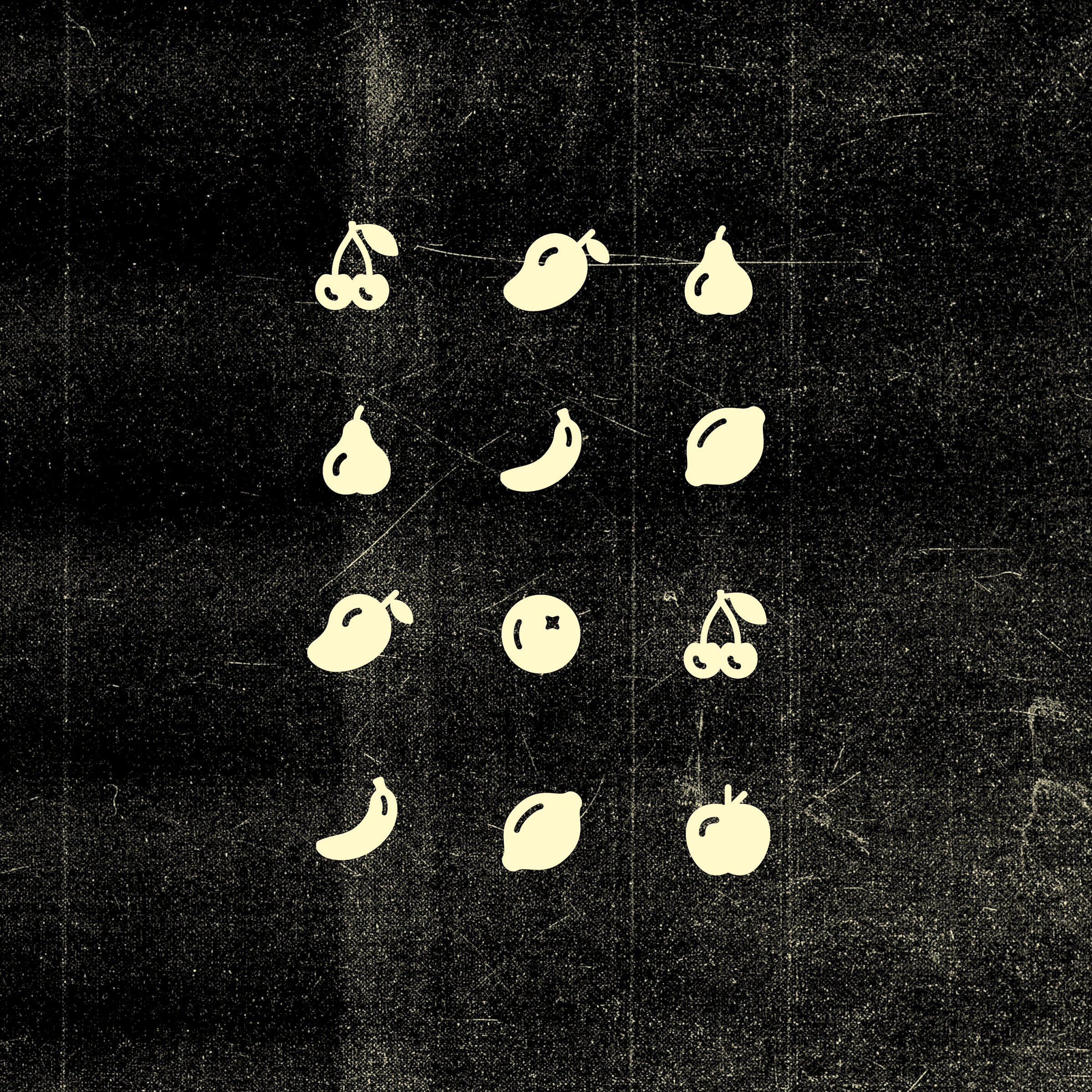 Black-and-white poster with cropped fruit photography